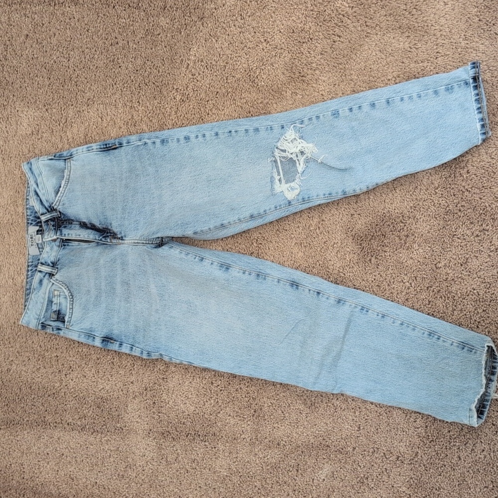 Topshop Denim Straight Leg Jeans with Distressed Detail